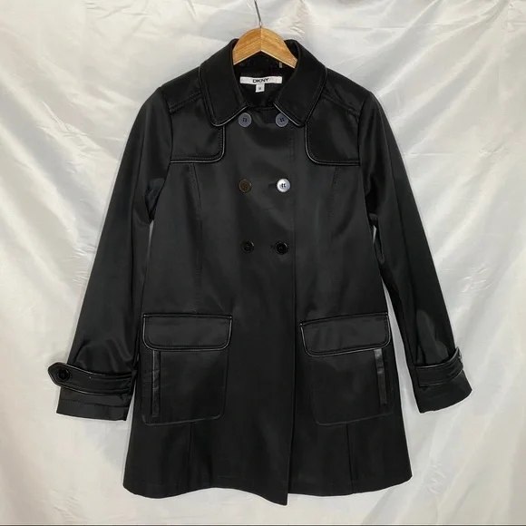 DKNY Black Rain Jacket, Fully Lined Medium - Picture 2 of 8